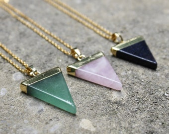 Triangle Gemstone Necklaces // Crystal // Aventurine, Rose Quartz, Blue Goldstone // Minimal // Layering Necklace // Long Necklace // Boho