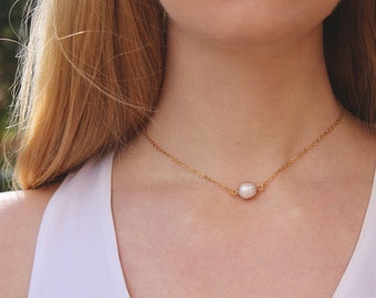 Pearl Necklace Choker Dainty Chain Beach Bride Minimalist Simple Gold Pearl Necklace Choker Dainty Chain Beach Bride Minimalist Simple Gold