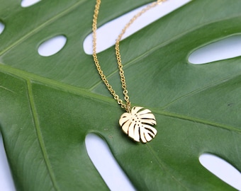 Monstera Leaf Necklace / Tropical Plant Necklace / Jungle Style / Gold Minimal Necklace / Swiss Cheese Plant Layering Necklace / Plant Gift