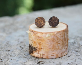 Wood Geometric Earrings // Walnut Earrings // Natural Wood Earrings // Circle Earrings // Fake Plugs