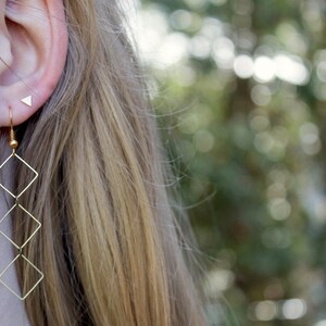 Geometric Earrings // Square Earrings // Minimal Jewellery // Brass Earrings // Long Earrings // Shape Earrings // Gift for Her // Simple image 2