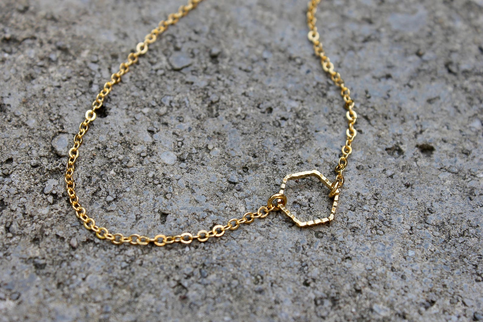 Gold Hexagon Necklace // Beveled Geometric Shapes Necklace // Etsy