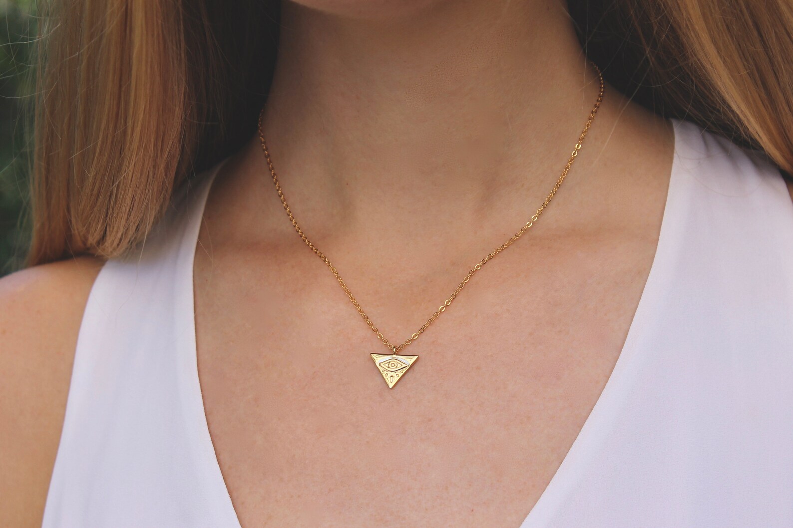 Evil Eye Triangle Necklace // Third Eye Gold Necklace // Etsy