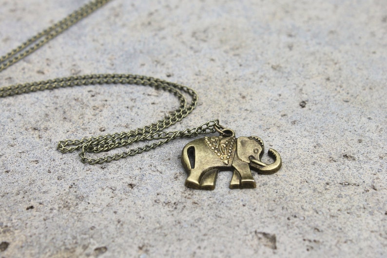 Elephant Necklace // Lucky Thai Elephant Necklace // Boho Necklace // Antique Brass Necklace // Charm Necklace // Animal Necklace image 3