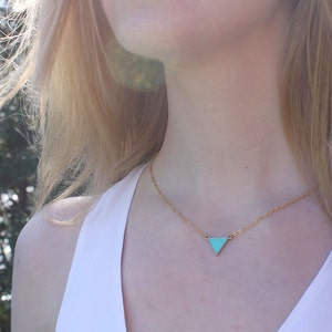 Turquoise Triangle Necklace // 16K Gold // Minimal Necklace // Layering Necklace // Teal Triangle // Geometric Necklace