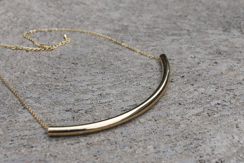 Choker Curved Gold Bar Necklace // 16K Gold // Minimal Etsy