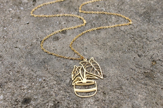 Plant Lady Necklace Gold Alocasia Plant Necklace Large Plant