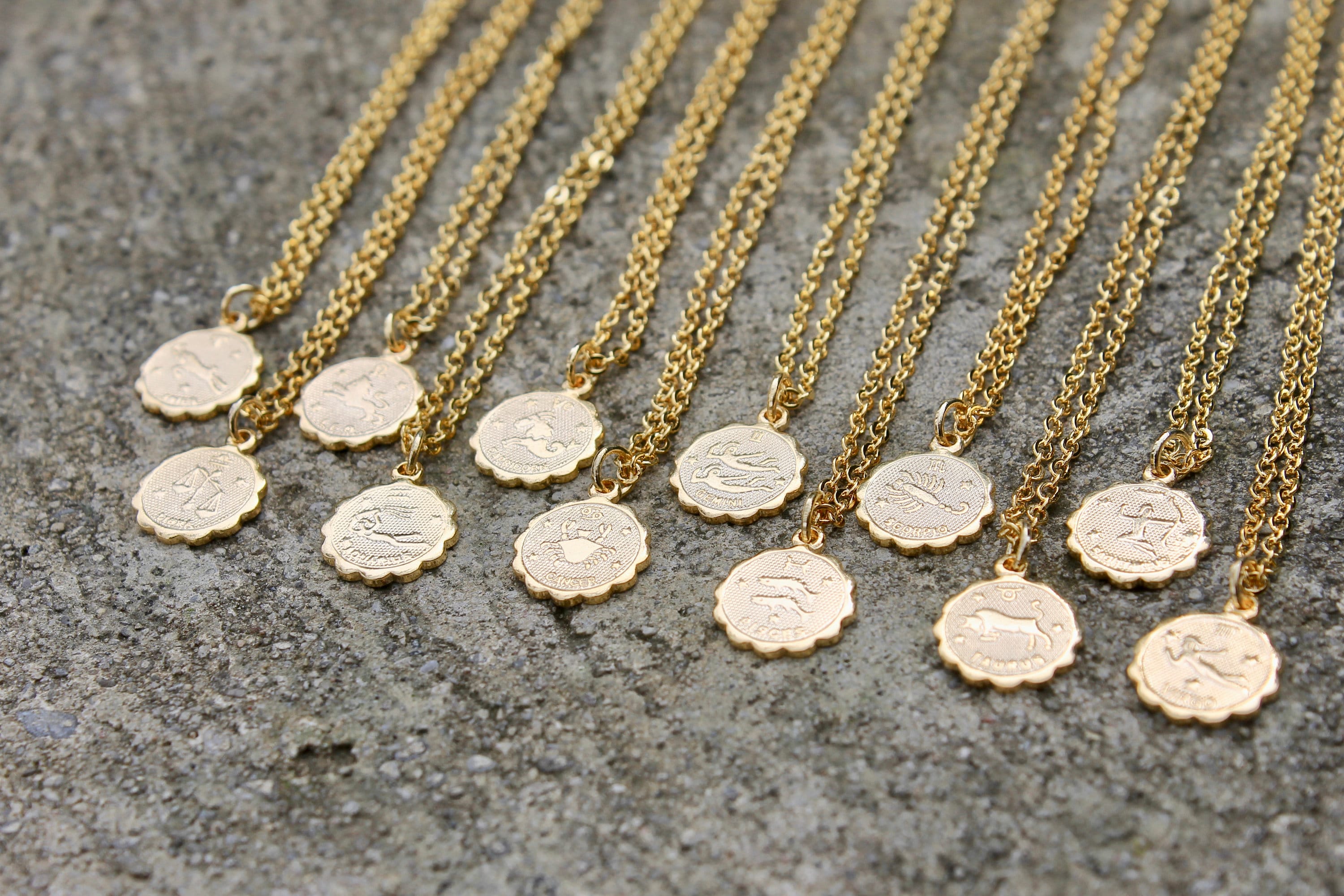 Zodiac Necklace // Dainty Horoscope Necklace // Gold Coin Zodiac Sign…