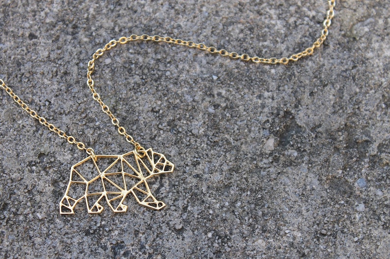 Small Bear Necklace / Gold or Silver / Geometric Minimal Etsy