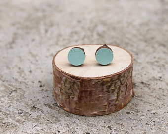 Mint Geometric Wood Earrings // Spearmint Earrings // Wood Earrings // Circle Earrings // Mint Studs