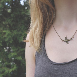 Swallow Necklace // Bird Necklace // Woodland Necklace // Flying Necklace // Antique Brass Necklace image 2