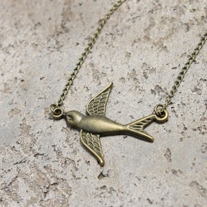 Swallow Necklace // Bird Necklace // Woodland Necklace // Flying Necklace // Antique Brass Necklace image 1