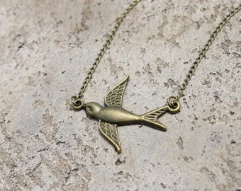 Sparrow Necklace, Antique Brass Bird Pendant, Woodland Jewelry
