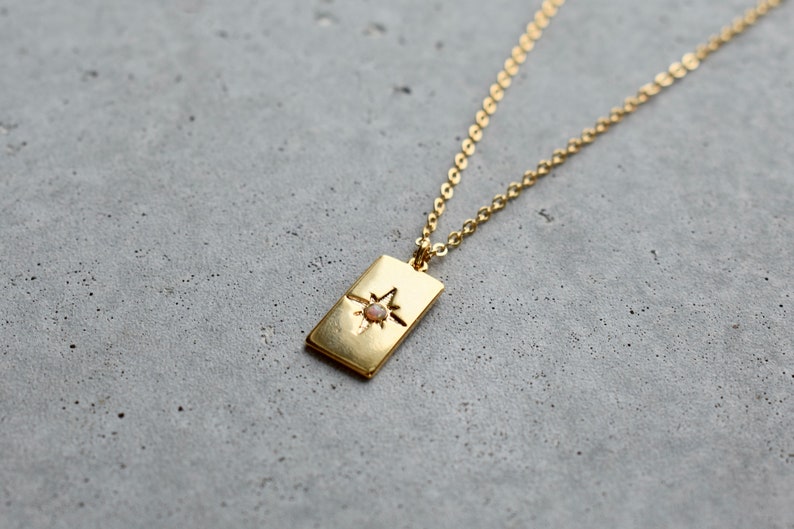 Opal Star Rectangle Necklace // Gold Opal Necklace // Rectangle Pendant Necklace // Layering Necklace // Simple Everyday Jewelry // Gift image 2