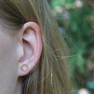 Open Hexagon Studs // Gold Silver Geometric Earrings // Minimal Earrings // Everyday Earrings // Honeycomb Earrings // Nickel Free Studs image 6