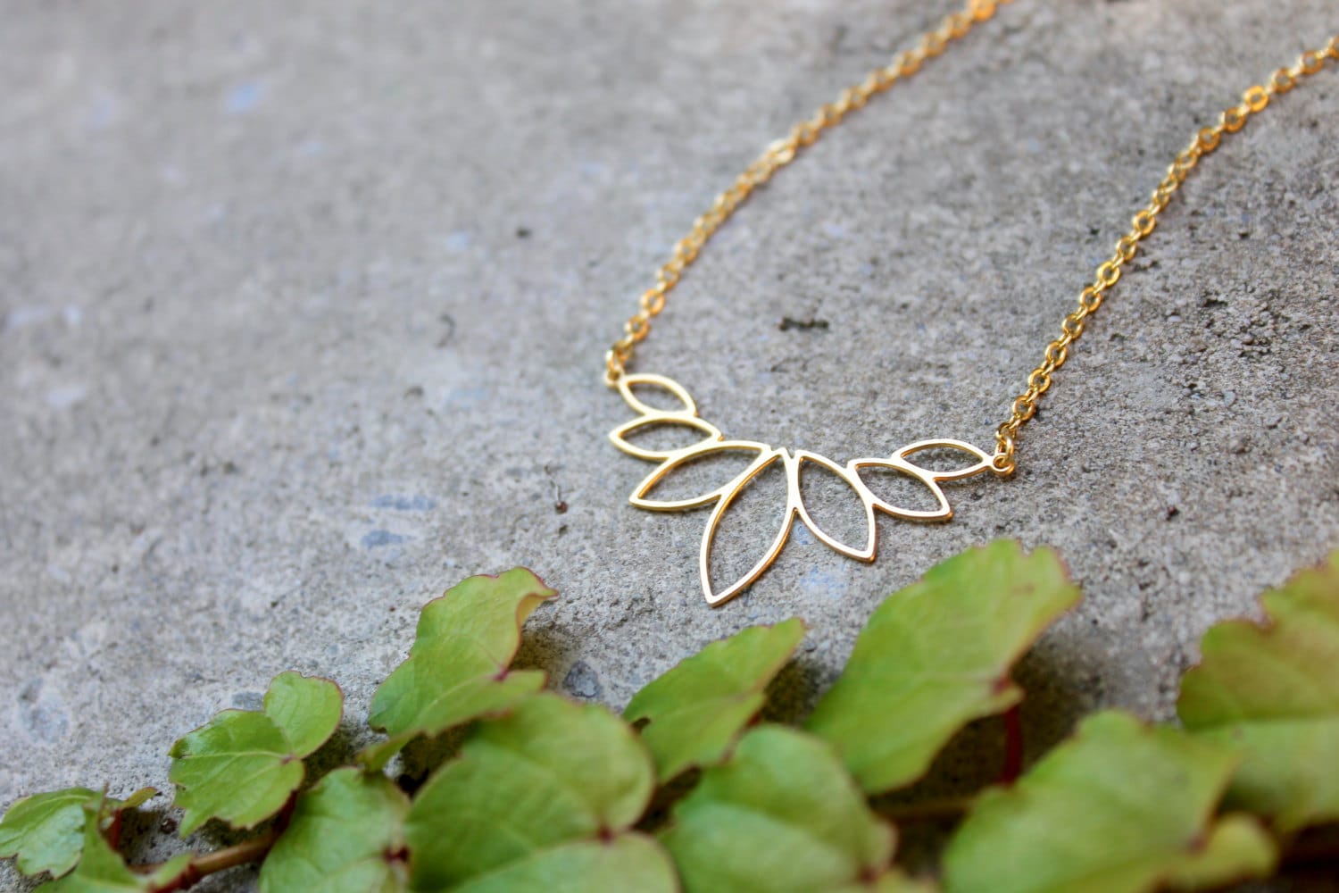 Gold Lotus Necklace // 16K Gold // Petal Necklace // Layering Necklac…