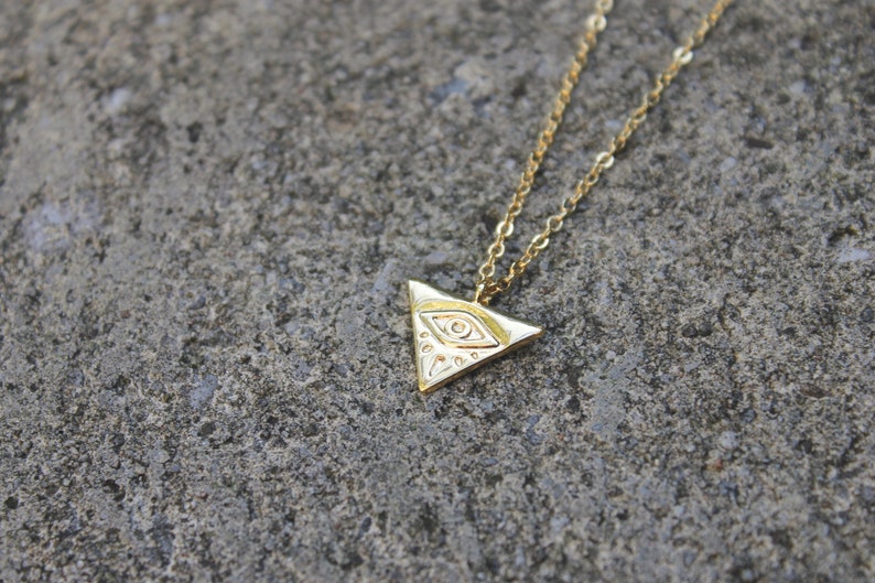 Evil Eye Triangle Necklace // Third Eye Gold Necklace // Etsy