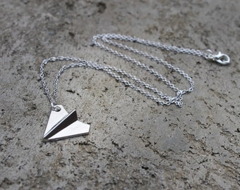 Silver Paper AirPlane Necklace // Airplane Necklace // Origami Necklace