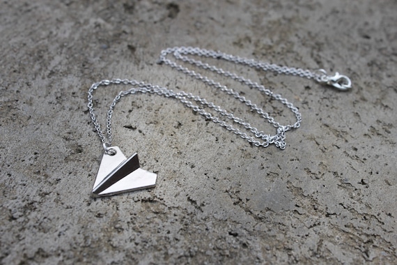 Silver Paper Airplane Necklace Airplane Necklace Origami