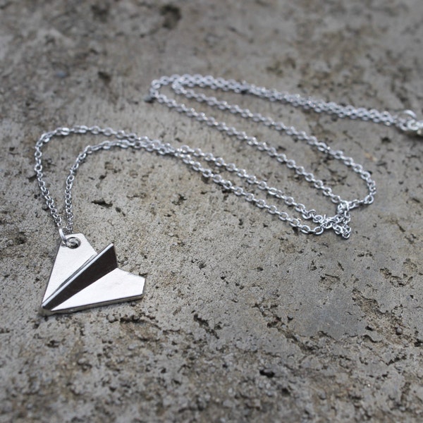 Silver Paper AirPlane Necklace // Airplane Necklace // Origami Necklace
