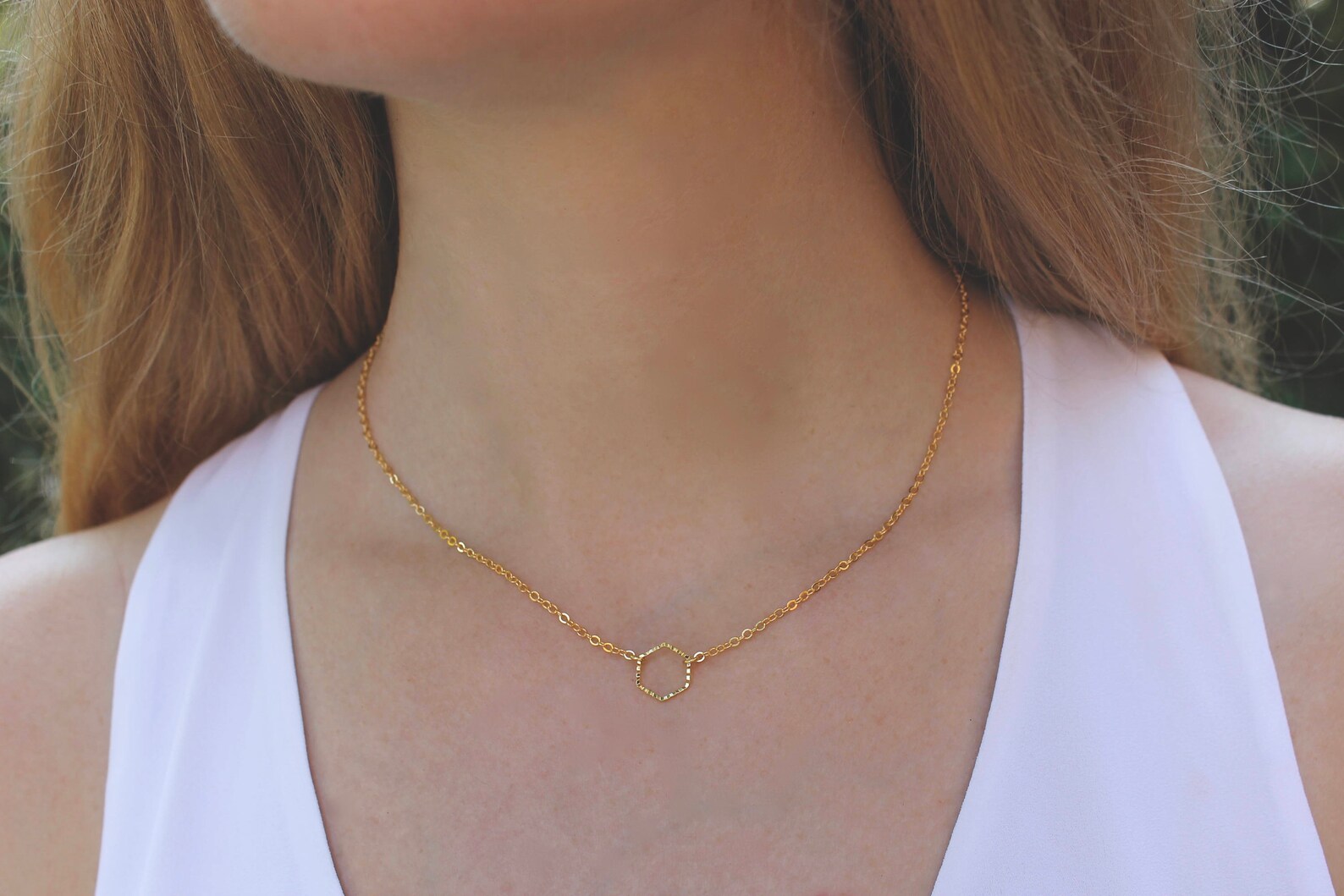 Gold Hexagon Necklace // Beveled Geometric Shapes Necklace // Etsy