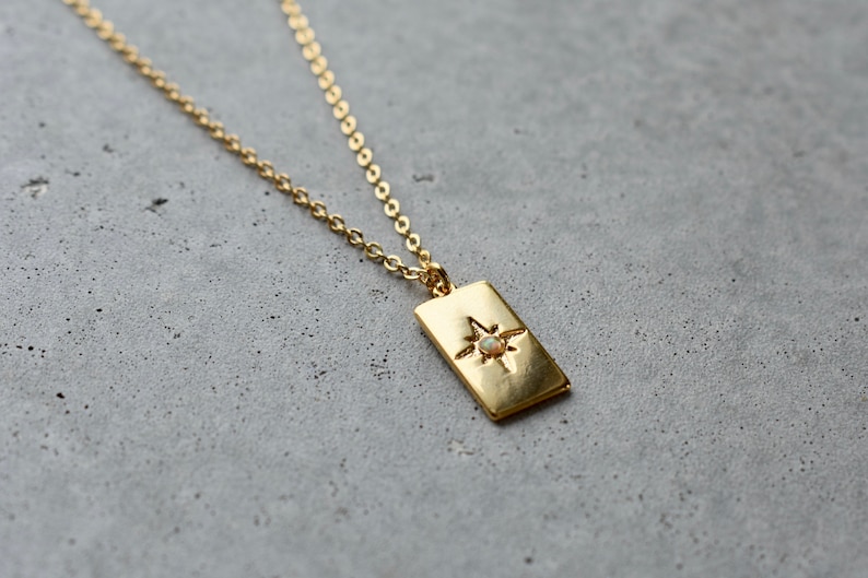 Opal Star Rectangle Necklace // Gold Opal Necklace // Rectangle Pendant Necklace // Layering Necklace // Simple Everyday Jewelry // Gift image 3