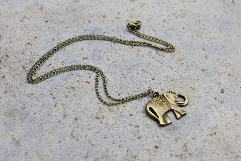 Elephant Necklace // Lucky Thai Elephant Necklace // Boho Necklace // Antique Brass Necklace // Charm Necklace // Animal Necklace image 4