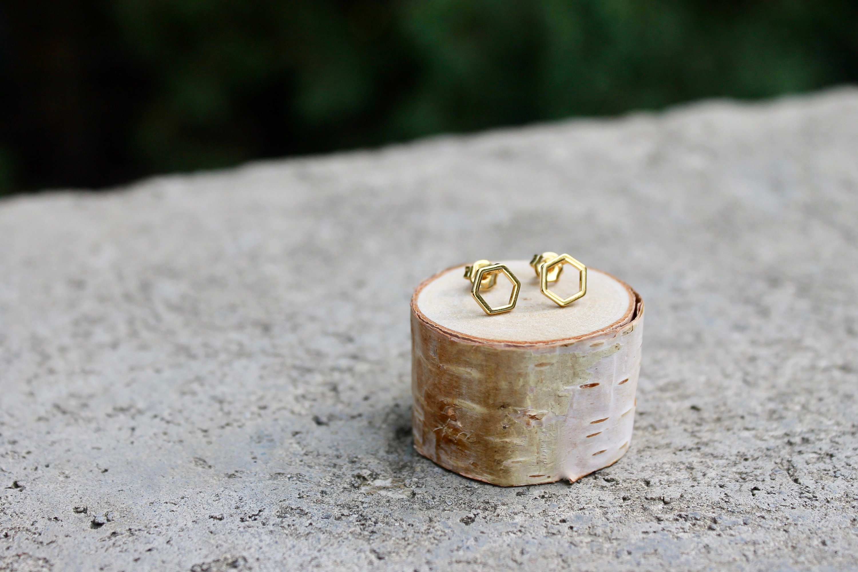 Open Hexagon Studs // Gold Silver Geometric Earrings // Minimal Earri…