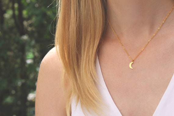 Tiny Gold Crescent Moon Necklace 