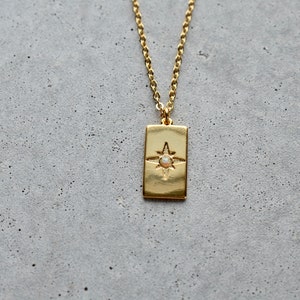 Opal Star Rectangle Necklace // Gold Opal Necklace // Rectangle Pendant Necklace // Layering Necklace // Simple Everyday Jewelry // Gift image 5