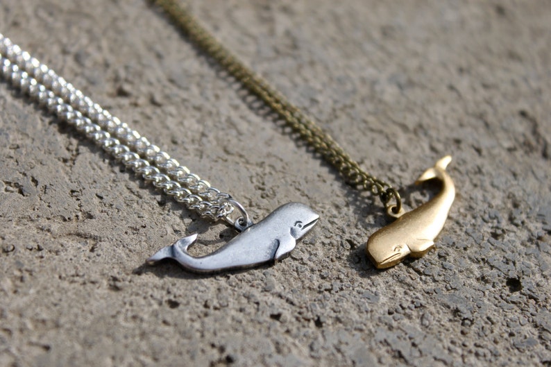 Whale Necklace // Moby Dick Necklace // Antique Brass Necklace // Sea Necklace // Nautical Necklace // Silver Necklace image 1