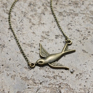 Swallow Necklace // Bird Necklace // Woodland Necklace // Flying Necklace // Antique Brass Necklace image 3