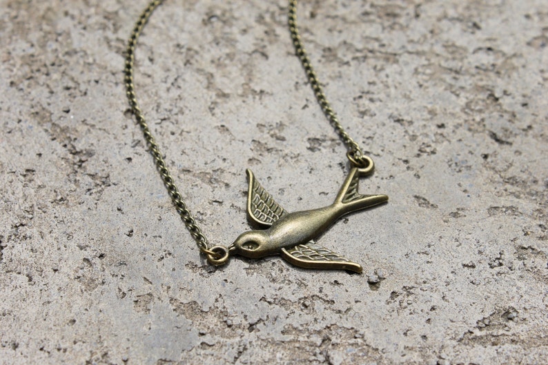 Swallow Necklace // Bird Necklace // Woodland Necklace // Flying Necklace // Antique Brass Necklace image 3