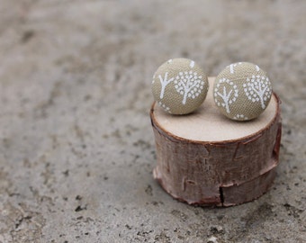 Tree Fabric Button Earrings // Tiny Tree Studs // Woodland Earrings // Forest Studs // Covered Button Earrings // Nature Earrings