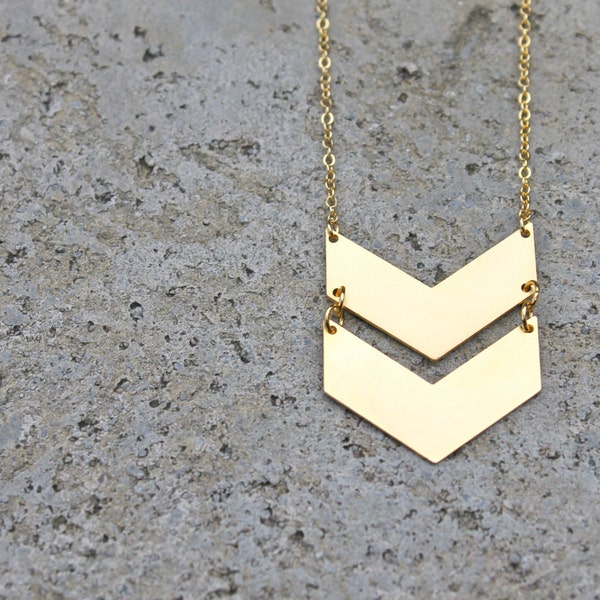 Collier double Chevron or / / 16K or / / Minimal collier / / superposition collier / / géométrique collier