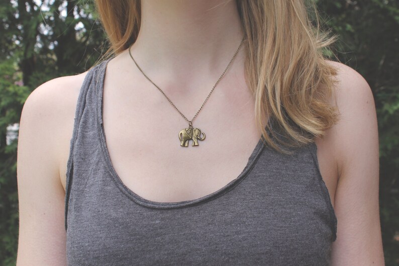 Elephant Necklace // Lucky Thai Elephant Necklace // Boho Necklace // Antique Brass Necklace // Charm Necklace // Animal Necklace image 2