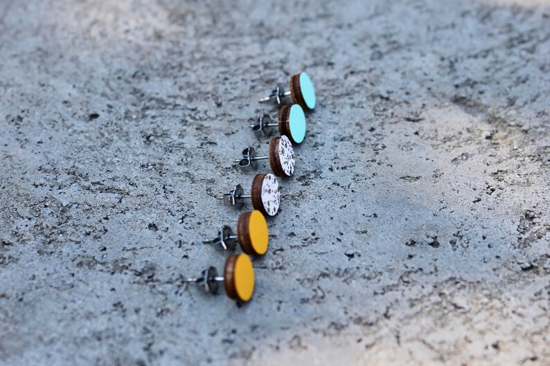 Geometric Wood Earrings Multi Earrings Mint Wood Earrings Sparkle Earrings Circle Earrings Mint Mustard White Sparkle Studs