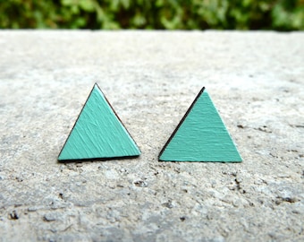 Geometric Earrings // Triangle Wood Earrings // Mint Earrings // Aqua Earrings // Simple Earrings