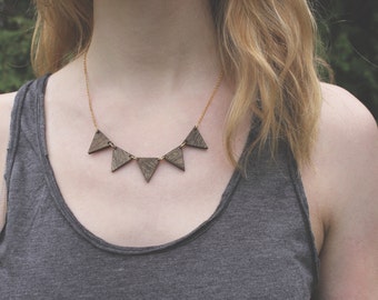 Triangle Wood Necklace //  Walnut Bunting Necklace // Pennant Necklace // Wood and Gold Necklace // Natural Necklace