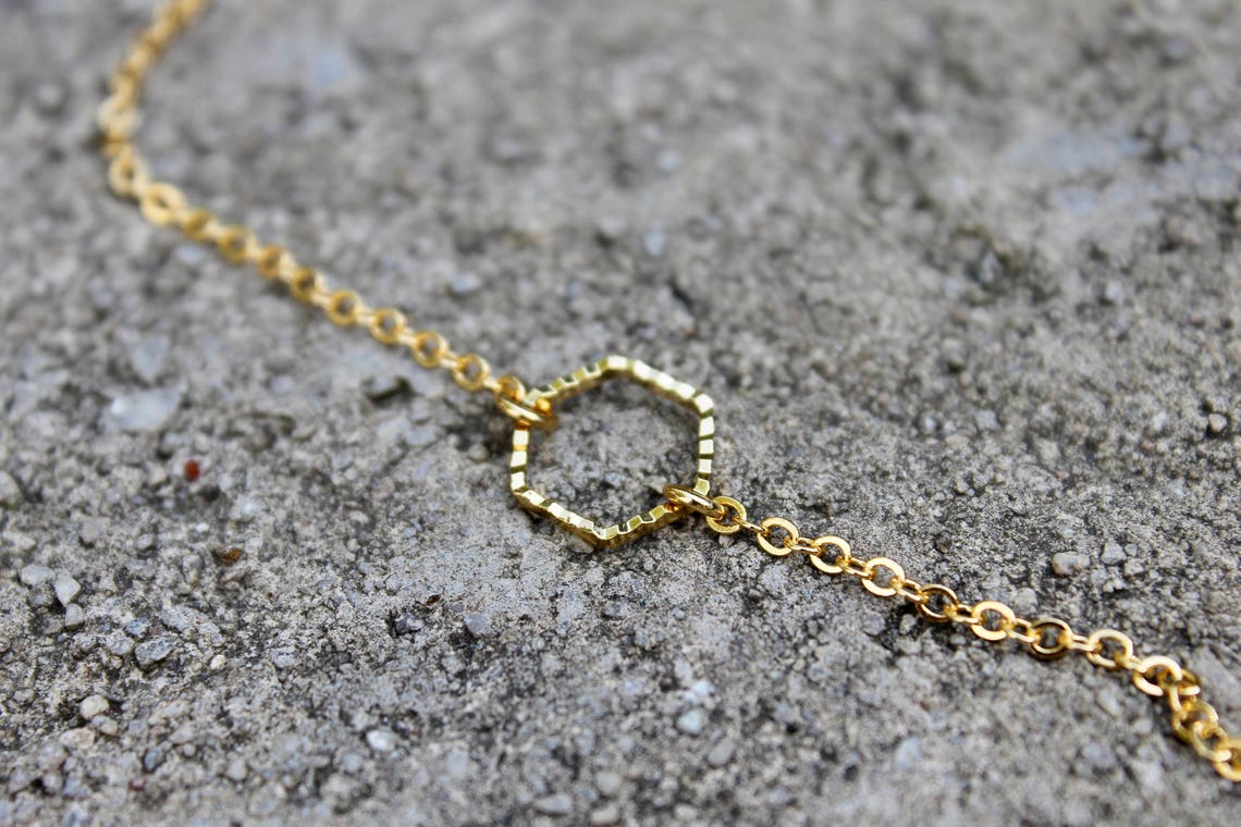 Gold Hexagon Necklace // Beveled Geometric Shapes Necklace // Etsy