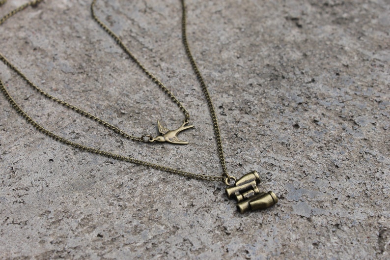 Binoculars Necklace // Bird Watching Necklace // Travel Necklace //Woodland Necklace // Antique Brass Necklace image 4