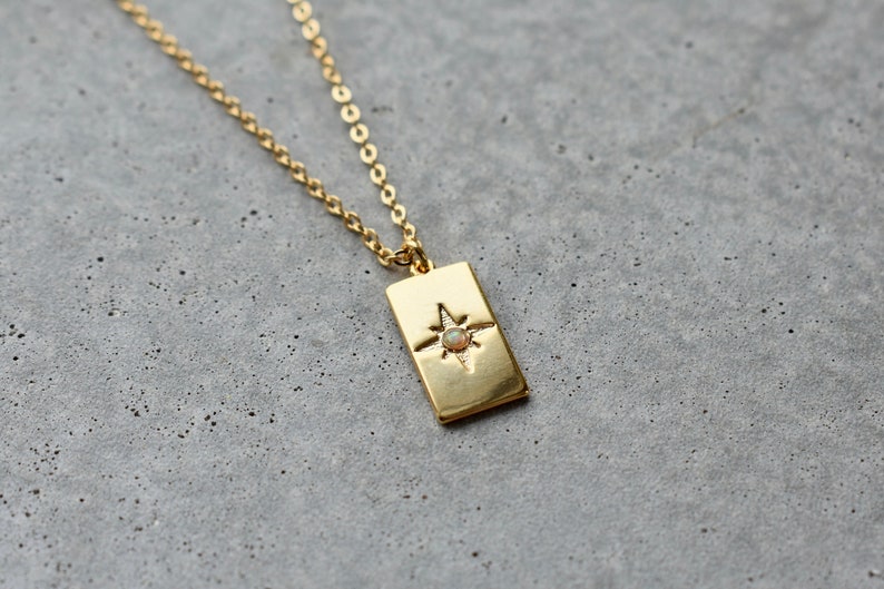 Opal Star Rectangle Necklace // Gold Opal Necklace // Rectangle Pendant Necklace // Layering Necklace // Simple Everyday Jewelry // Gift image 1