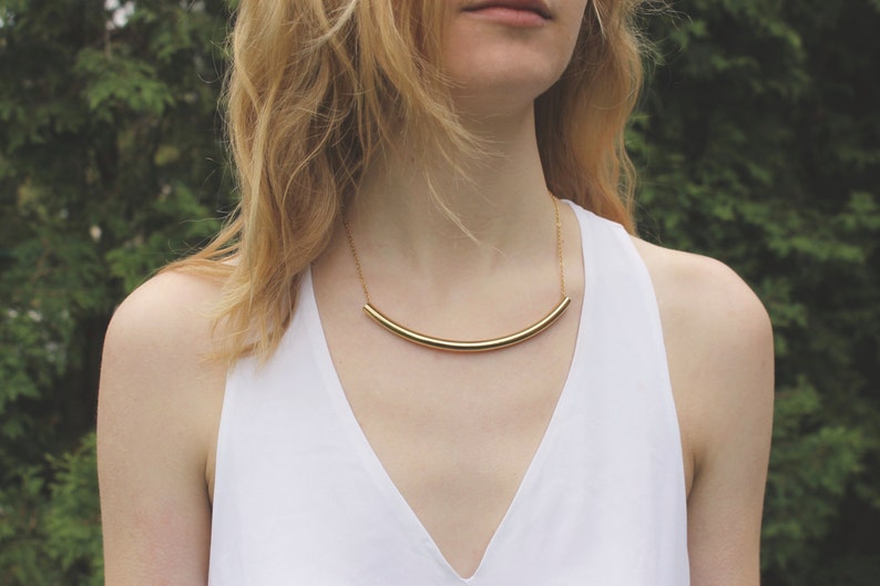 Choker Curved Gold Bar Necklace // 16K Gold // Minimal Etsy