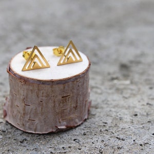 Gold Triangle Geometric Earrings // Triangle Earrings // Minimal Studs // Layered Triangle // Everyday Studs // Bridesmaid Gifts // Silver