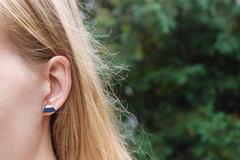 Triangle Wood Earrings // Mint Rose Gold Geometric Earrings // Etsy