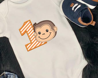 Monkey Number 1 Applique Embroidery File | First Birthday Baby Boy Shirt