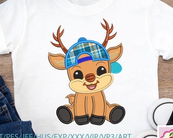 Baby Reindeer Appliqué Embroidery Design, Machine Stitch File