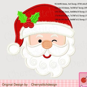 Santa Claus Face Machine Embroidery Applique for Festive Shirts & Decor (Instant Download)