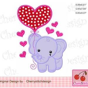 Valentine Sweet Elephant Valentnien's Day Machine Embroidery Applique Design VTN49- for 5x7 ,6x10 and 7x12 hoop