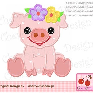 Pig Baby piggy, Flowers Piggy, Farm animal Machine Embroidery Design